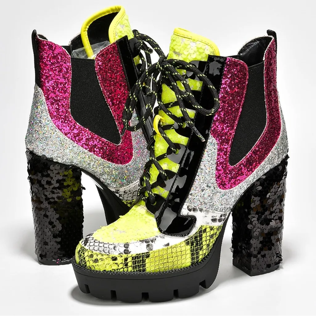 NWT Cape Robbin Nell Glitter Sequin Lace-Up Block Heel Booties – Size 7 - Image 7