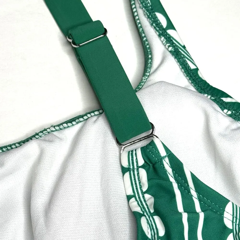 Kona Sol Longline Bikini Top Green White Global Print Women's Size M 8 - 10 New! - Image 10