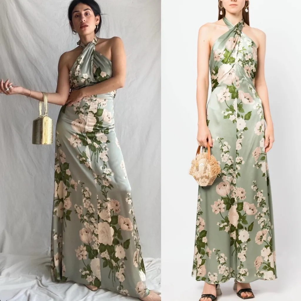 NWOT Reformation Veria Silk Halter Dress in Tarragon Size 6 - Image 4