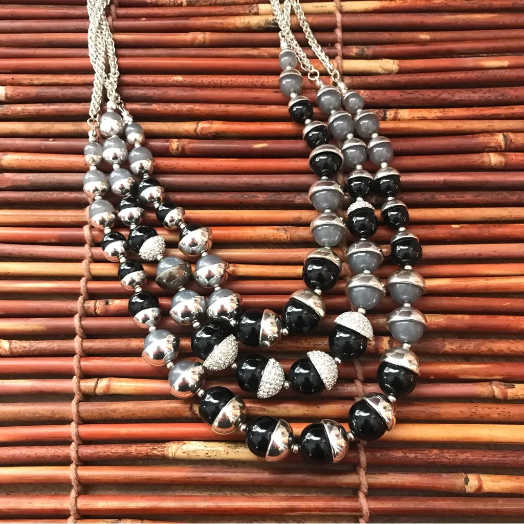 White House Black Market Multi Strand Black & Silver Tone Beads - Image 7