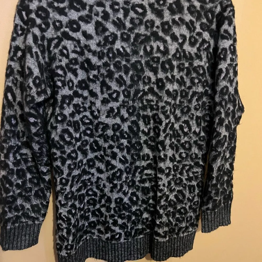 La Vie Rebecca Taylor Jacquard Leopard Print Cardigan Small Black - Image 10