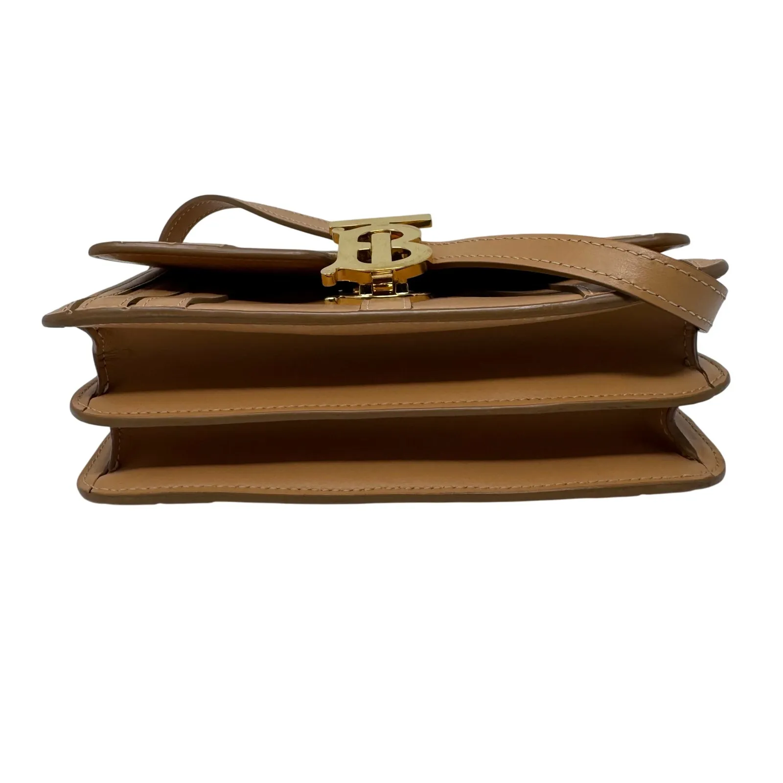 Burberry Small TB Bag Tan Leather Crossbody with Gold TB Logo — with Dust Bag - Image 14