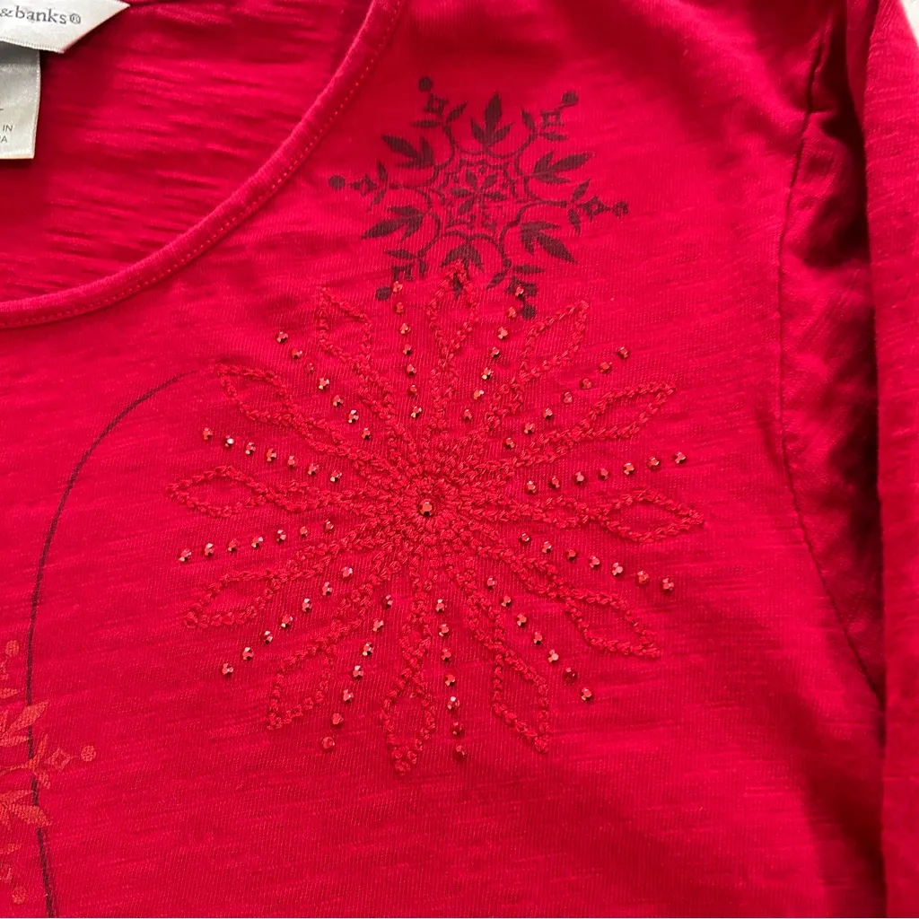 Christopher & Banks Vibrant Red Top with Snowflake Design - Image 3
