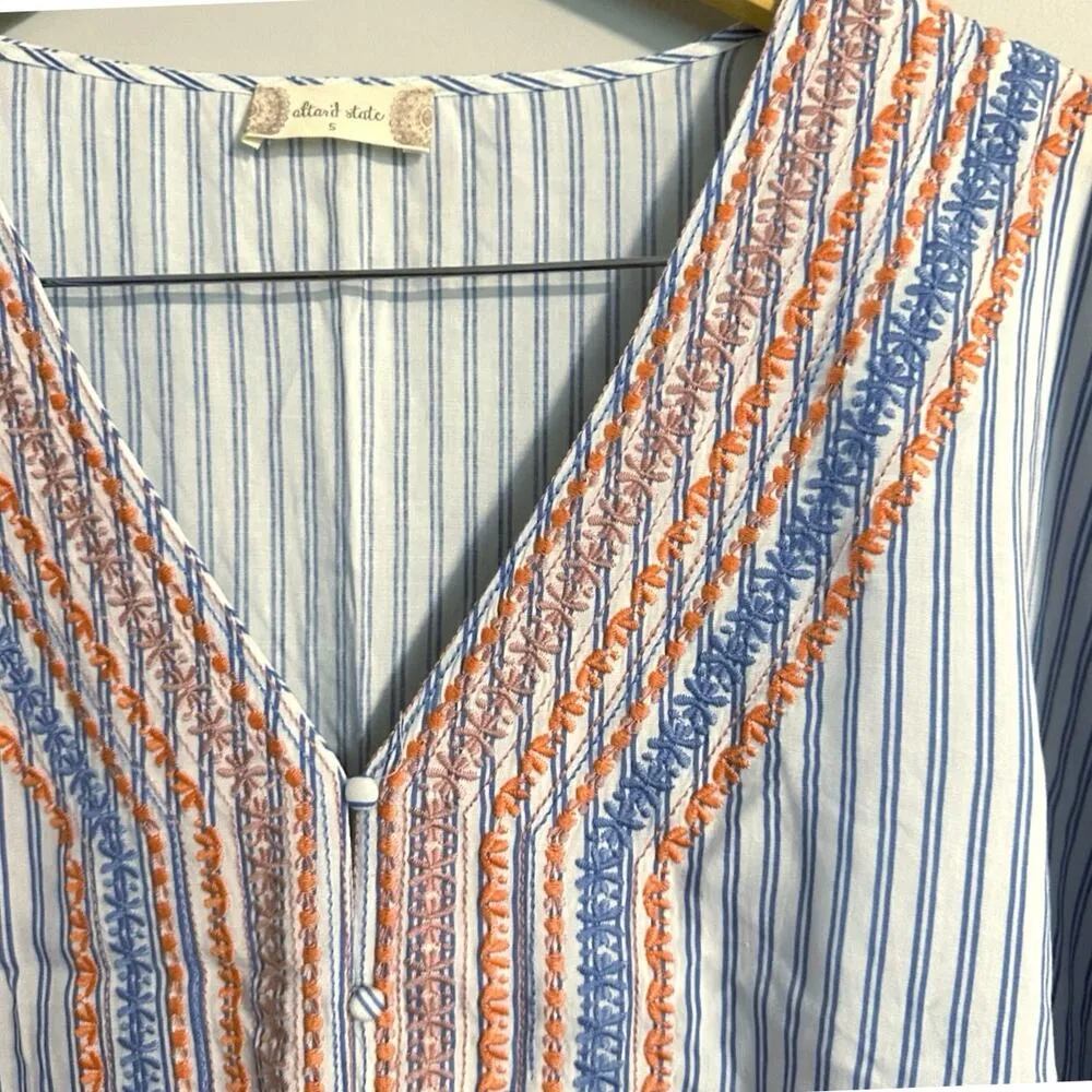 Altard State Boho Tie Front Crop Top Women S Butterfly Sleeve V Neck Embroidered - Image 3