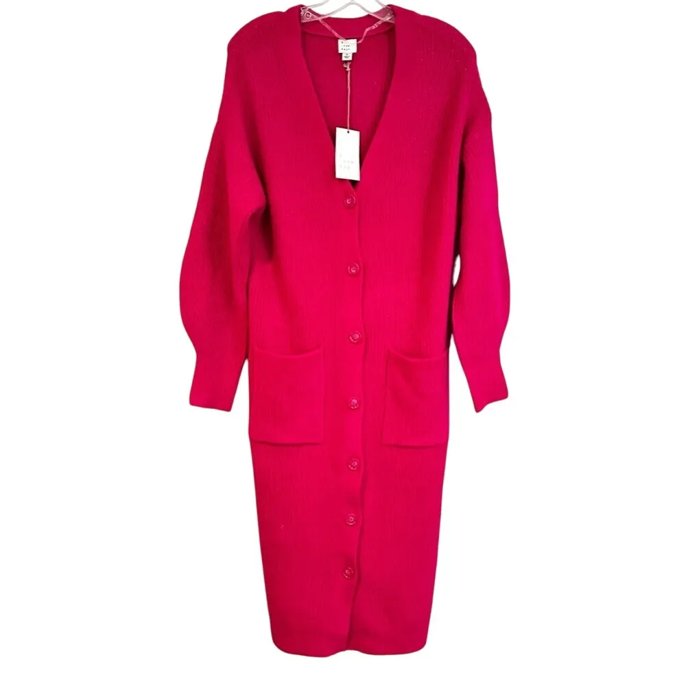 A New Day Target Button Up Sweater Dress Women's Small Fuchsia Casual Y2K Career - Image 4