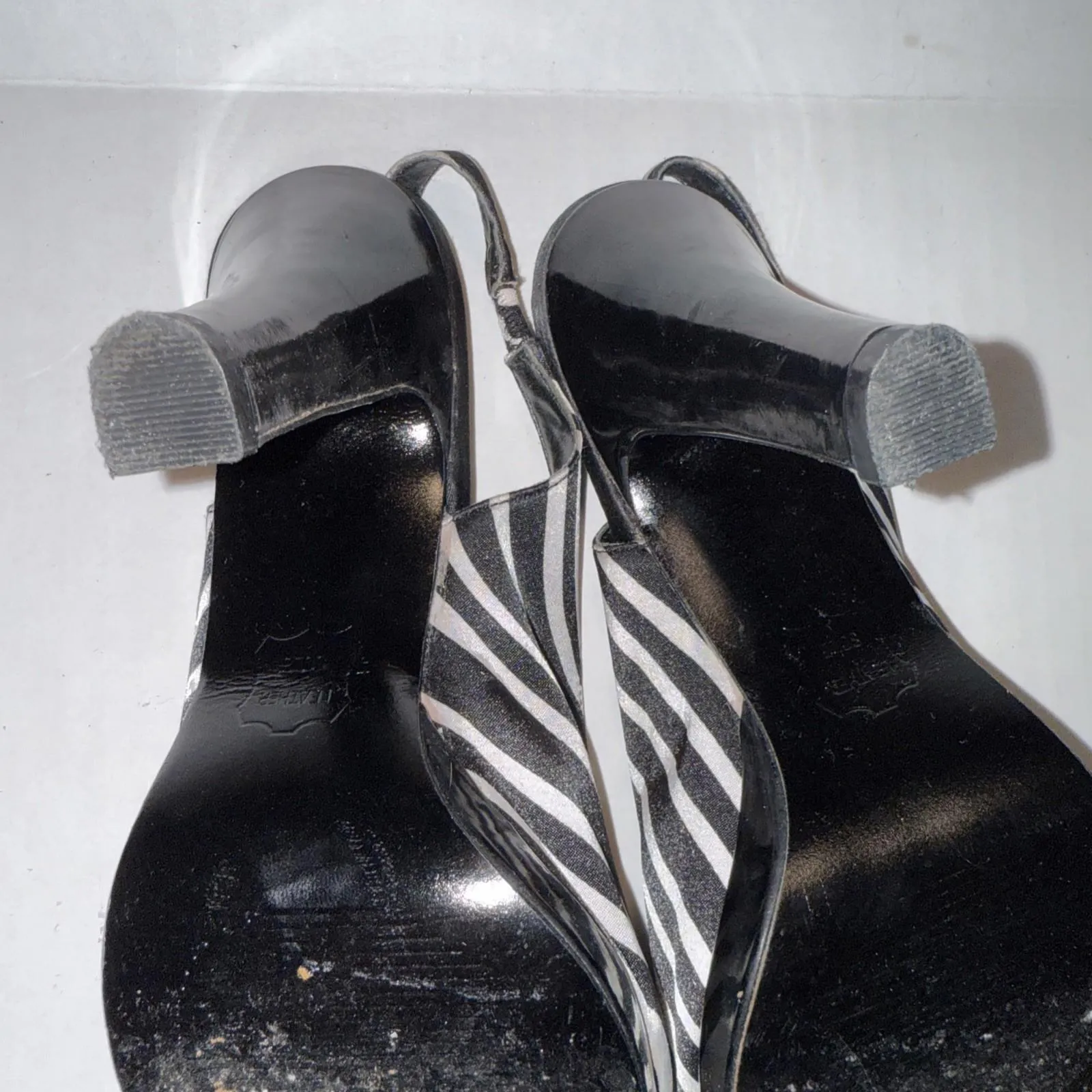 Unlisted Y2K Baddie Sandals Heels Slip On Slingback Peep Toe Zebra Print Sz 9 - Image 13