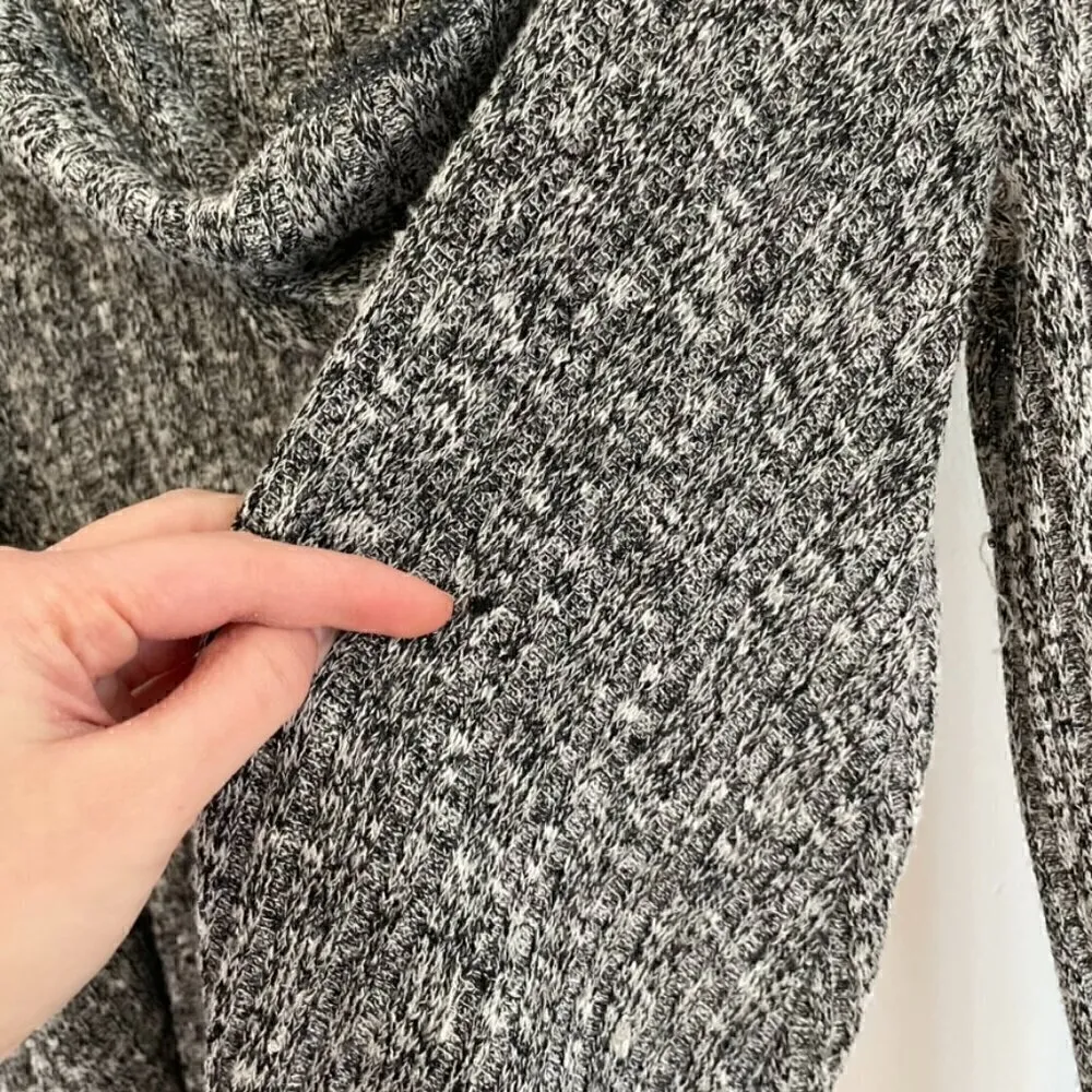 BDG URBAN OUTFITTERS UO Hooded Ribbed Cardigan Black White Marled Open Sweater - Image 12