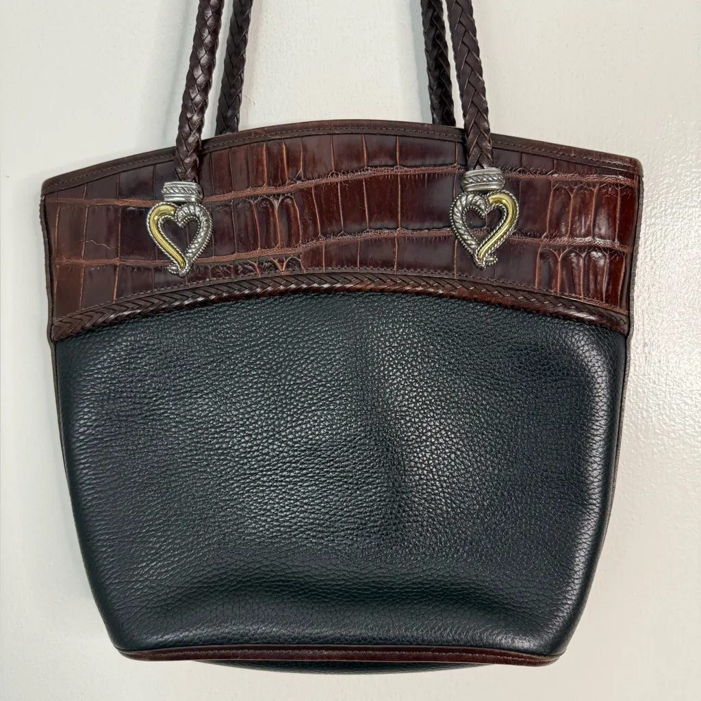 Vintage Brighton, black and brown leather shoulder bag, handbag - Image 2