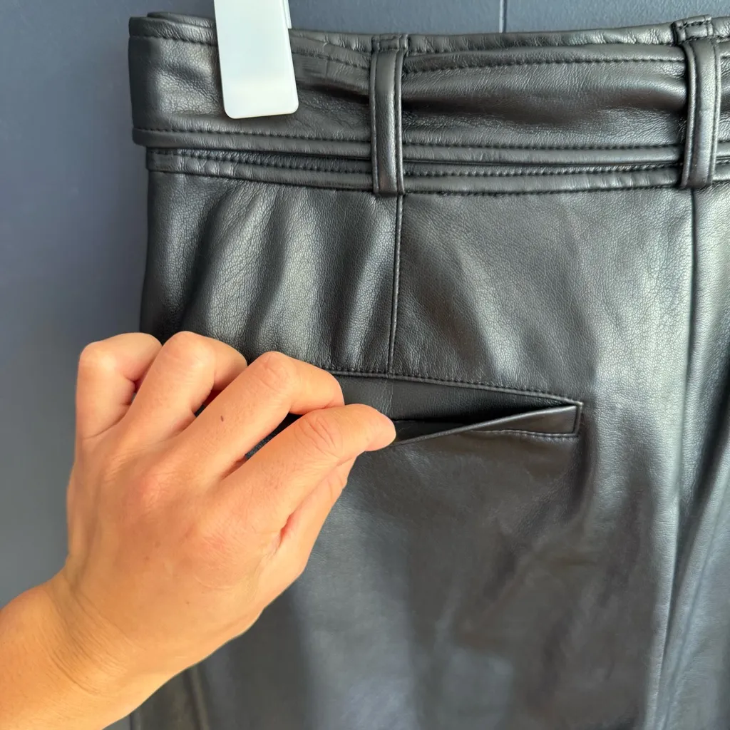 Aritzia Babaton Mayne Black Vegan Leather Pleated Pants w/ Belt, Sz 4 EUC - Image 9