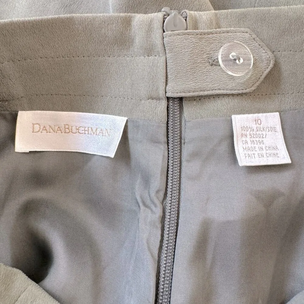 Vintage Y2K Dana Buchman 100% Silk Khaki Green Skirt - Image 9