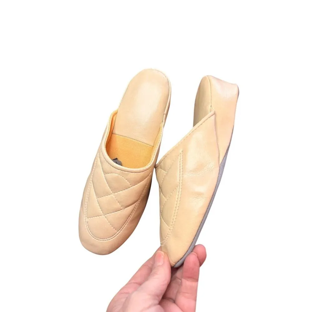 Vintage Messina Cream Wedge Slippers House Shoes Small Quilted 70's Retro 6 - Image 2