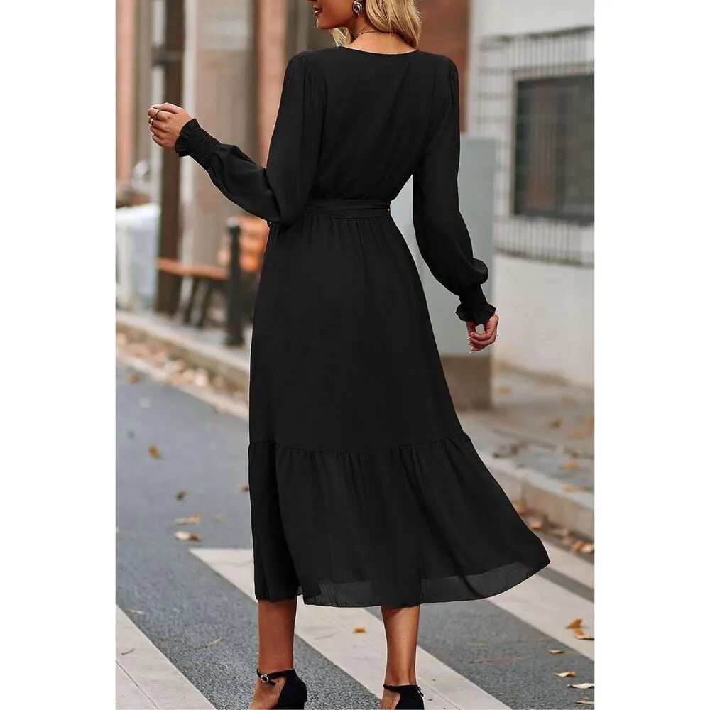 NEW Long Sleeve Wrap V Neck Ruffle A - Image 3