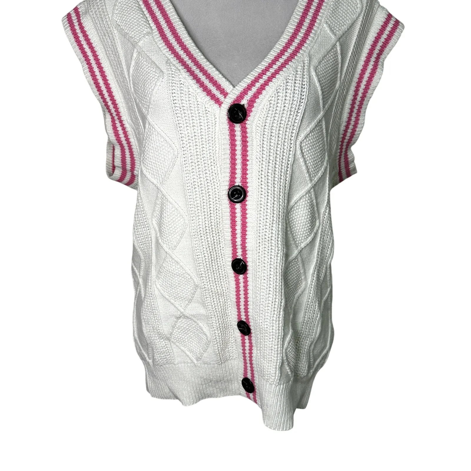 BP Cable Knit Sweater Vest Oversized V-Neckline & Armholes Pink Cream W XS NWT - Image 4
