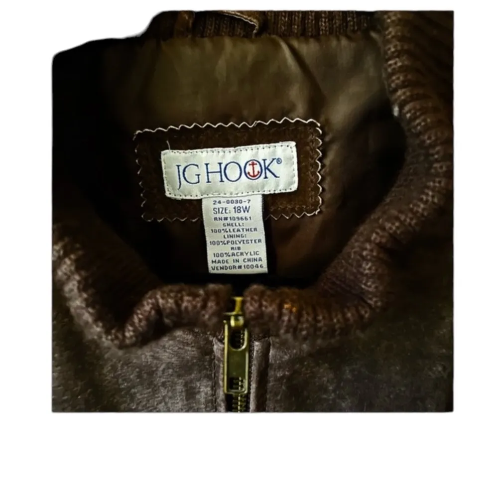 Genuine, brown leather suede jacket with knitted sleeves. Size 18 W. - Image 5