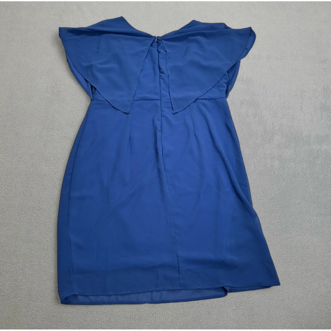 Sheath Dress Blue Wrap Cap Sleeve XL V Neck Midi Faux Wrap Knee Length Back Zip Size undefined - Image 2