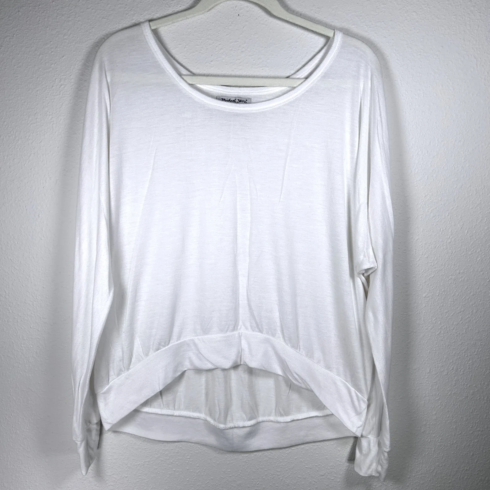 Michael Stars White Long Sleeve Top Hi Lo Hem Relaxed "One Size Fits Most" - Image 2