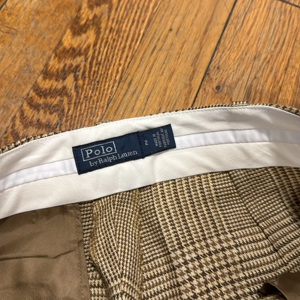 Polo Ralph Lauren Glen Plaid 100% Linen Tweed Pant vintage beige plaid size 2 - Image 3
