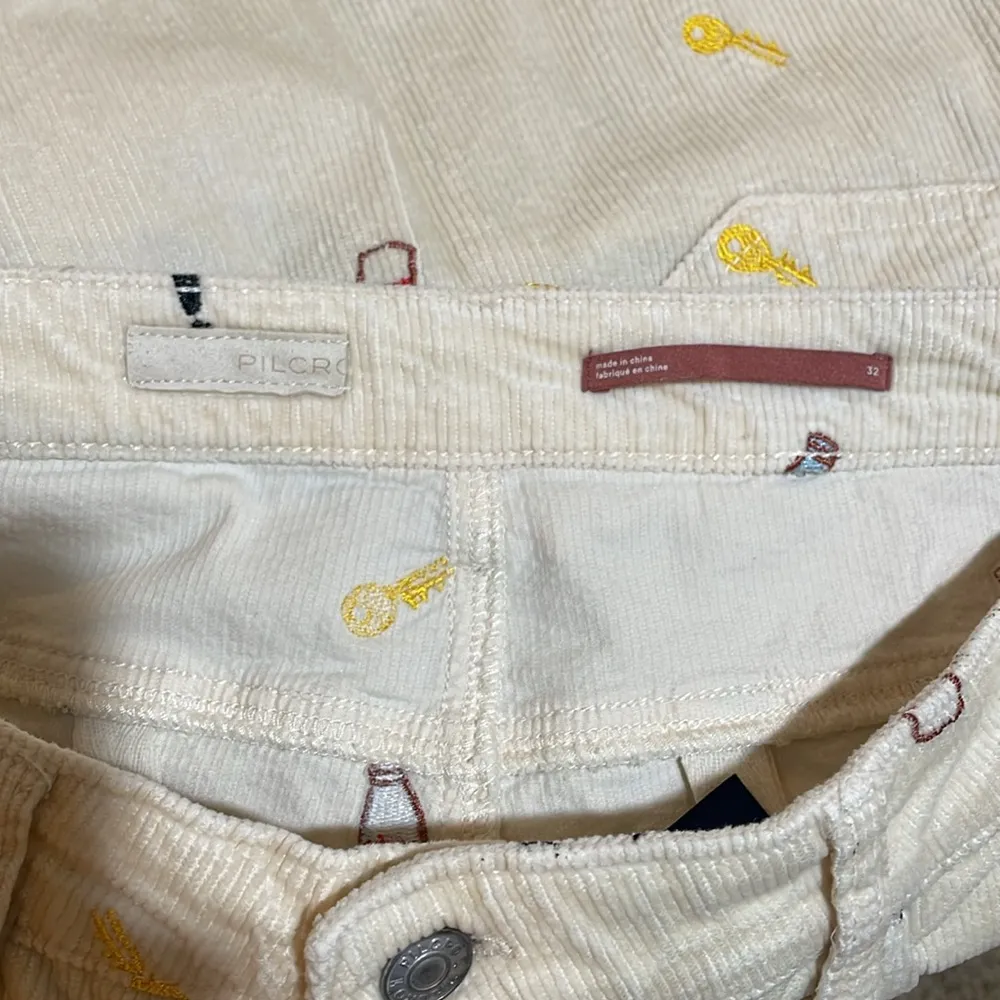 Anthropologie Pilcro The Icon Flare Corduroy Embroidered Pants Cream Size 32 - Image 2