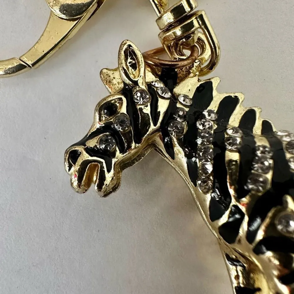 Gold tone black and rhinestone zebra keychain - Image 7