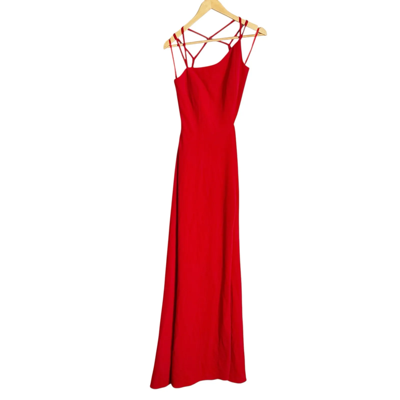 La Femme Red Asymmetrical Cutout Strappy Jersey Prom Formal Gown Size 6 - Image 3