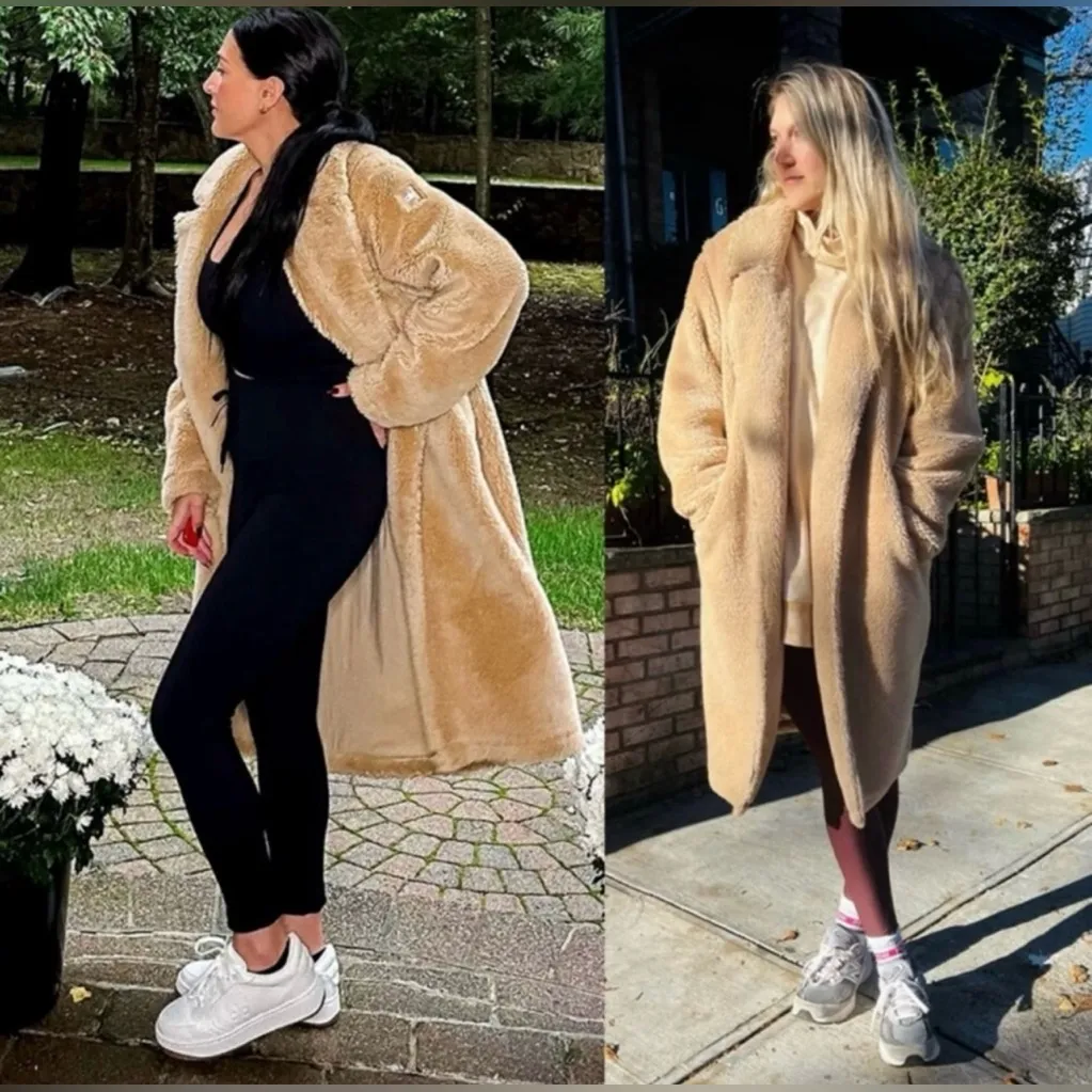 Alo yoga oversized Sherpa Trench Coat In Camel Teddy Jacket Size Large - Image 9