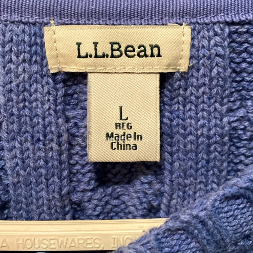 LL Bean Size Large Cable Knit Fisherman Sweater 100% Cotton Sky Blue Pullover - Image 2
