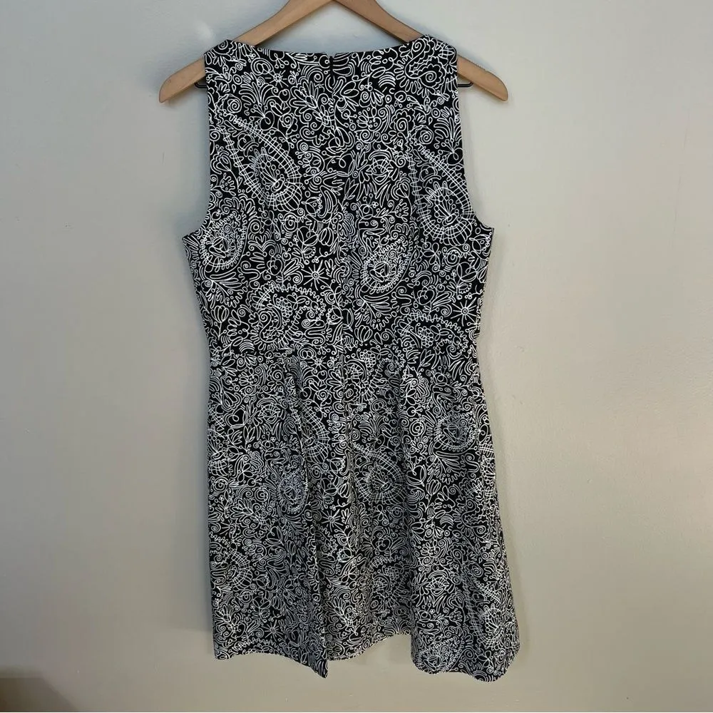Tory Burch Paisley Doodle Print Sheath A-line Black and White Dress Size 10 - Image 8