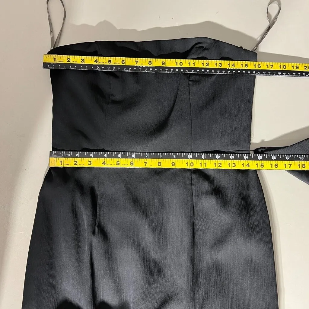 White Vera Wang‎ Dress Womens 8 Black Crinkle Chiffon Trumpet Hem Strapless Gown - Image 4