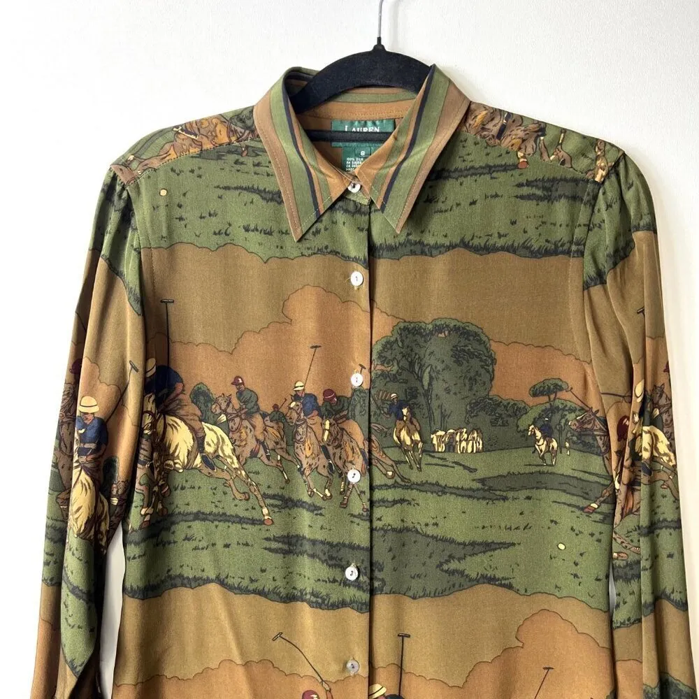 Vintage Lauren‎ Ralph Lauren 100% silk equestrian button up dress women’s size 8 - Image 3