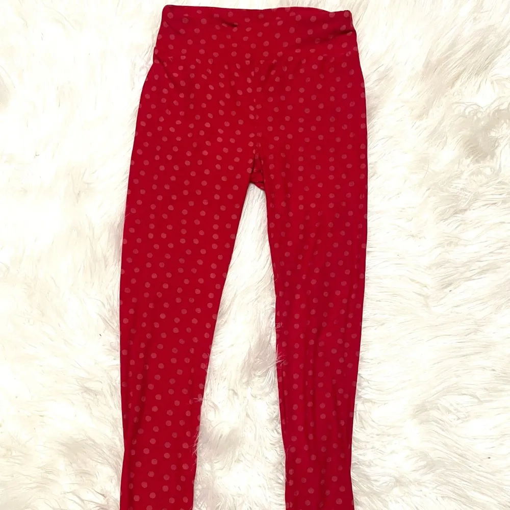 LuLaRoe Red and Pink Polka Dot Leggings One Size. - Image 2