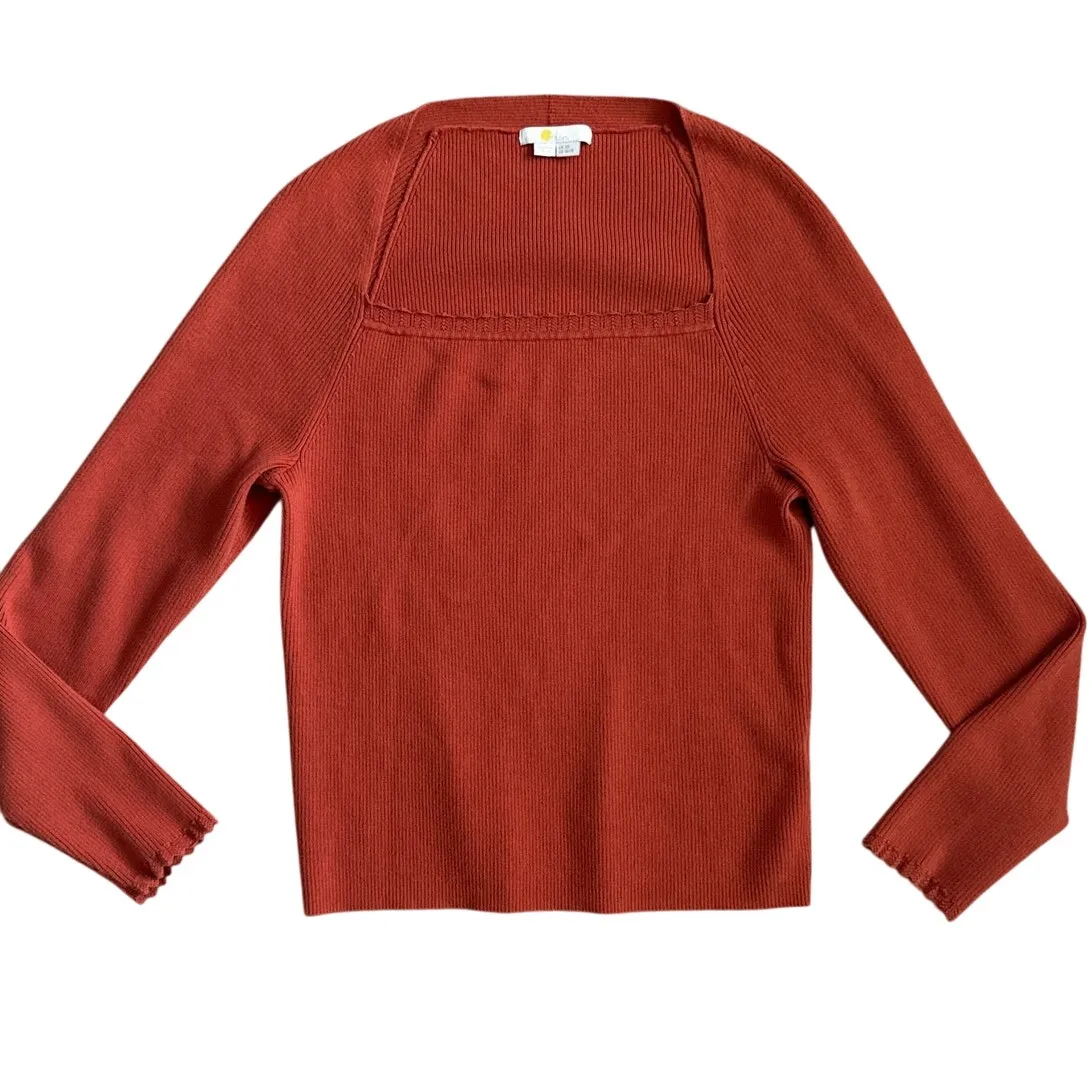 Boden Plus Ribbed Square Neck Knit Sweater Burnt Orange Size 16/18 - Image 5
