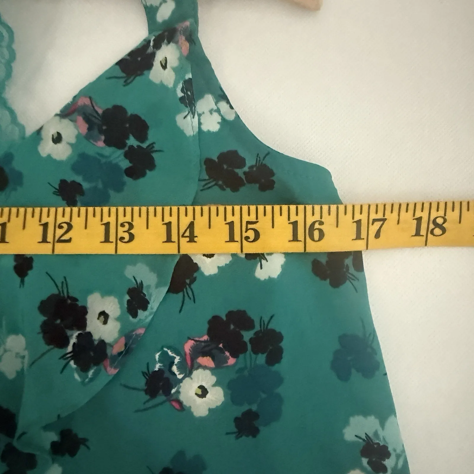 LC Lauren Conrad Cami Tank Racer Back Lace Ruffle Teal Floral Cottagecore Top XS - Image 7