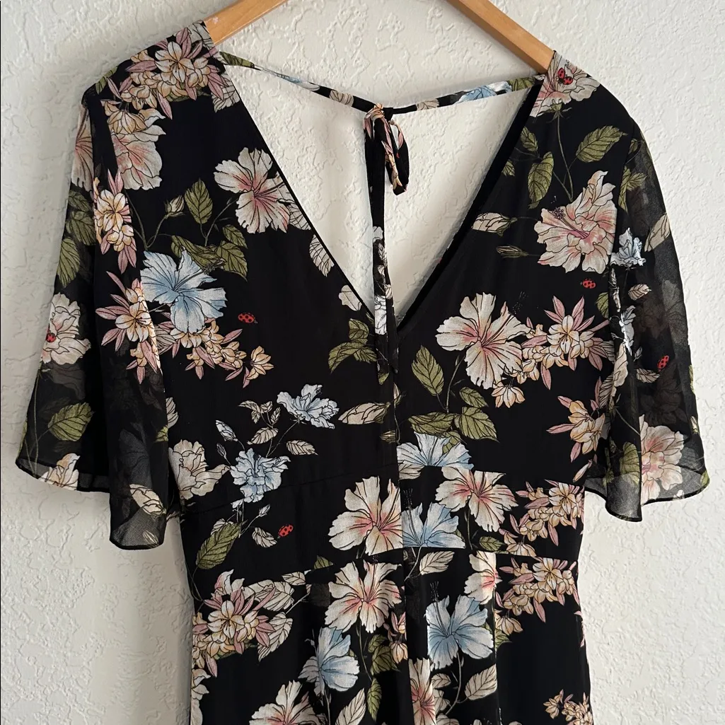 Juicy Couture Black Floral Jumpsuit Ladybugs Sample Rare Wide Leg Dark Fall - Image 5