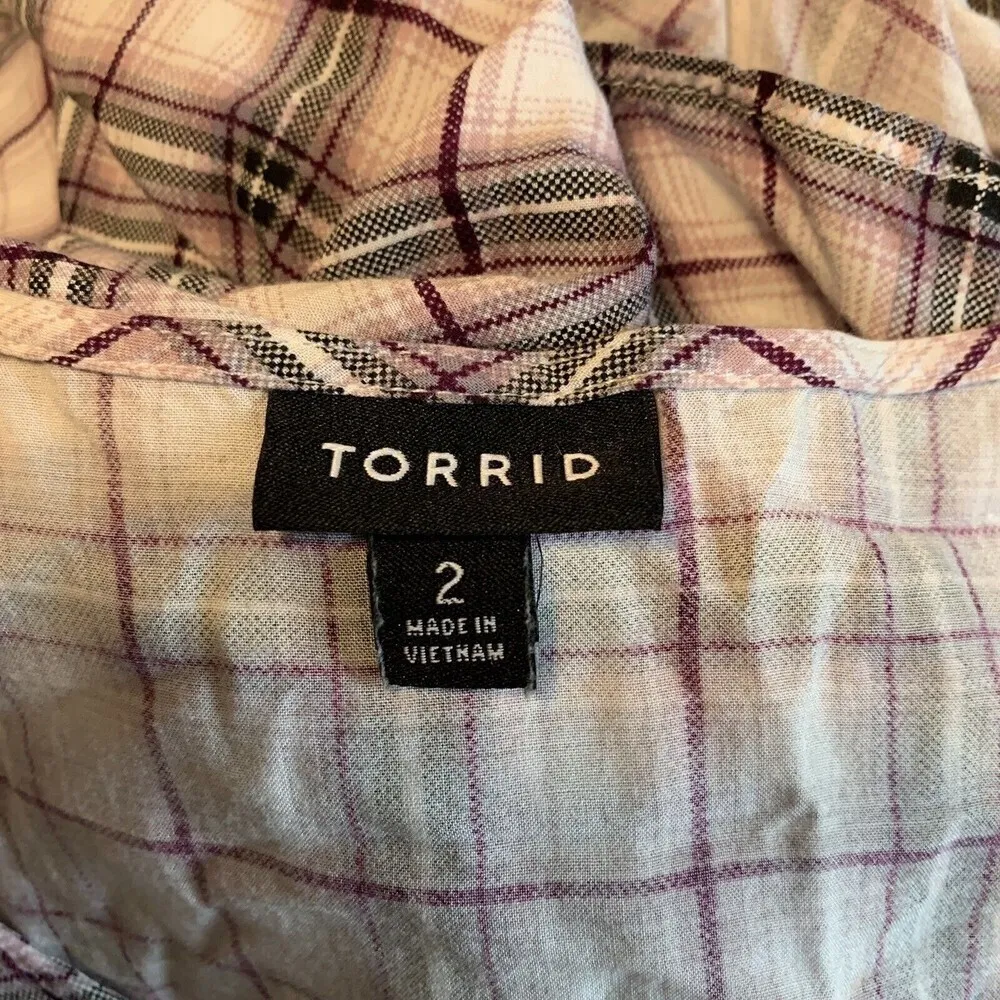 Torrid Womens Plus Size 2X Multicolor Plaid Challis Tie Front Dolman Midi Top - Image 5