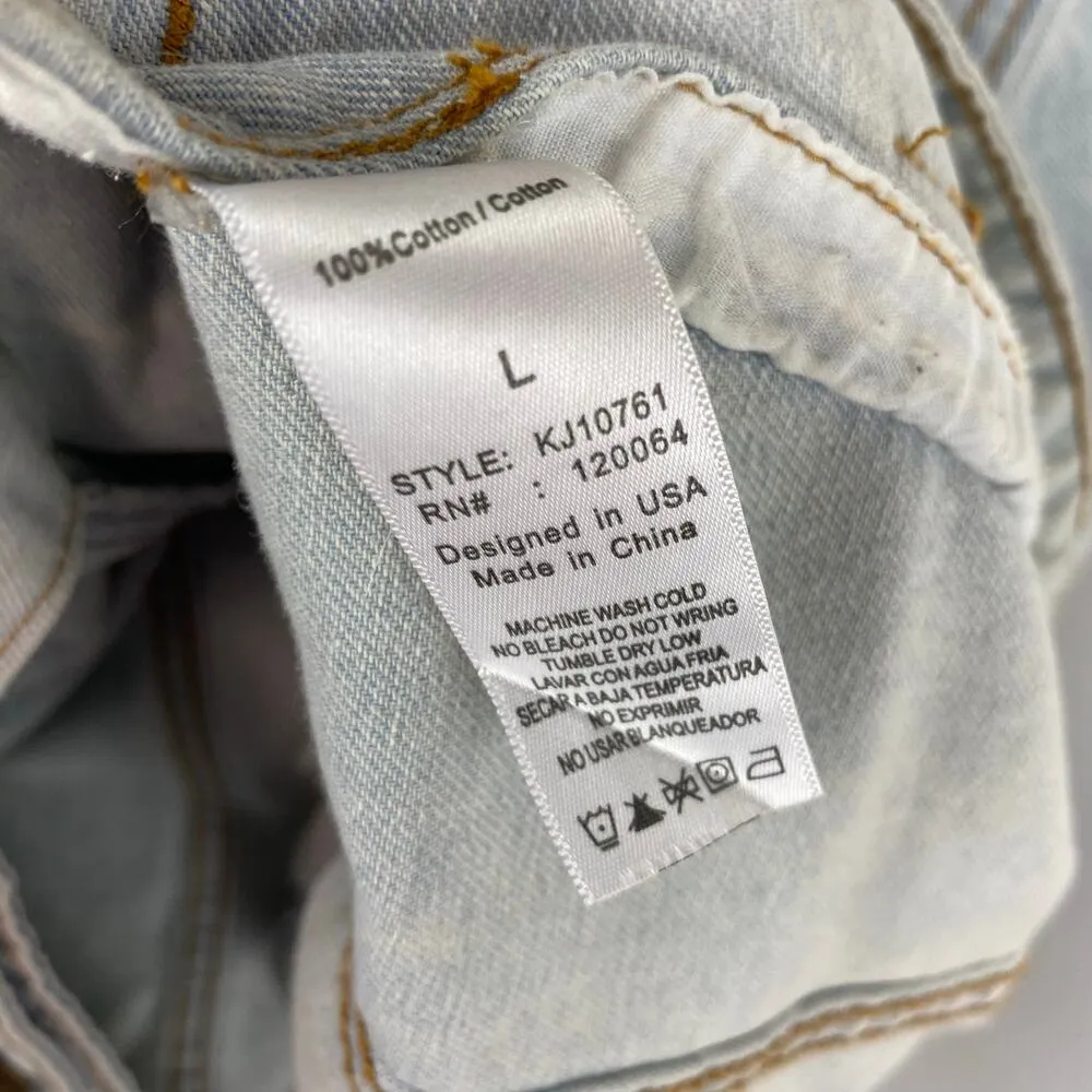 Mono B Light Was Distressed Ripped Denim Jean Jacket Large Blue - Image 11