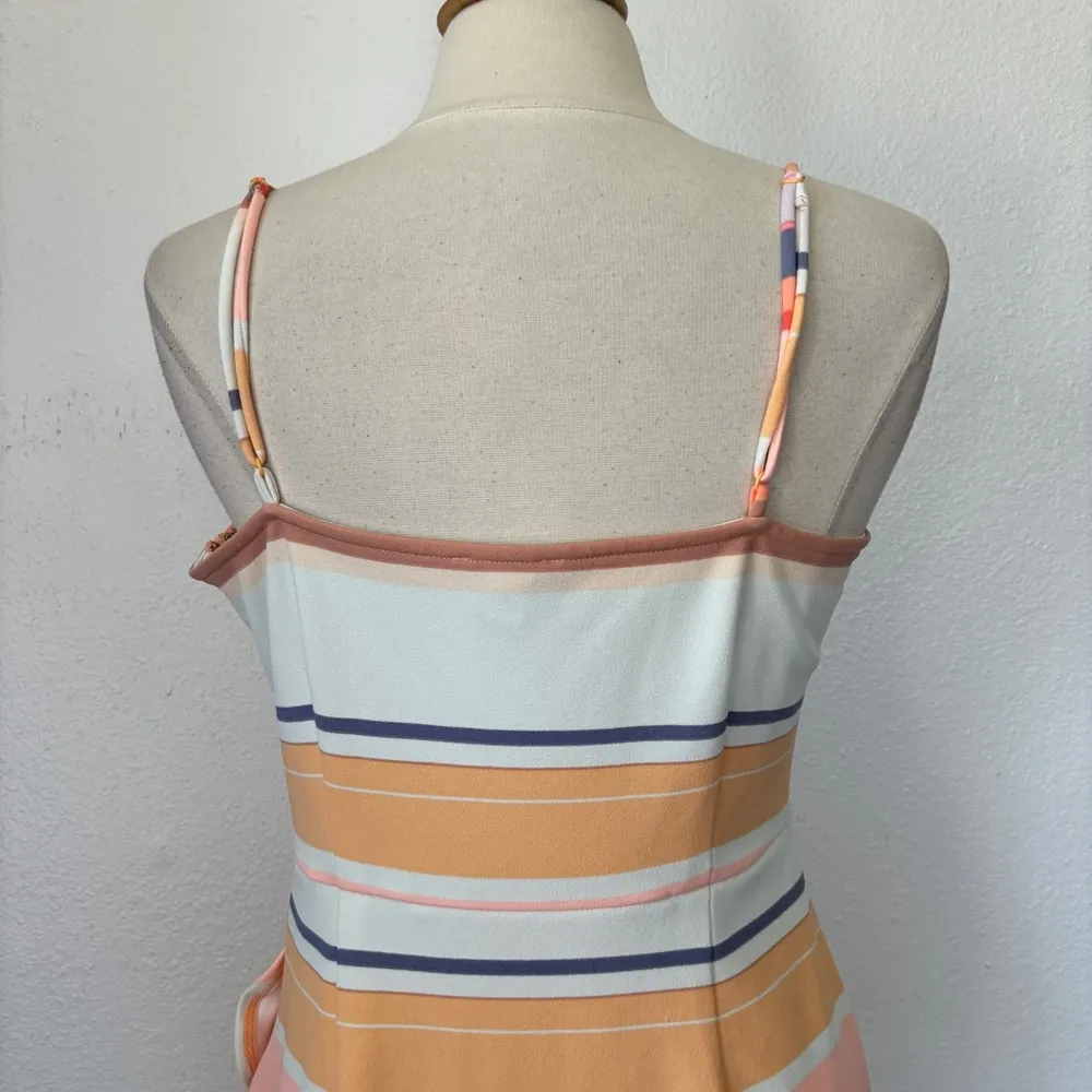 Pastel Striped Faux Wrap Sleeveless Dress - Image 3