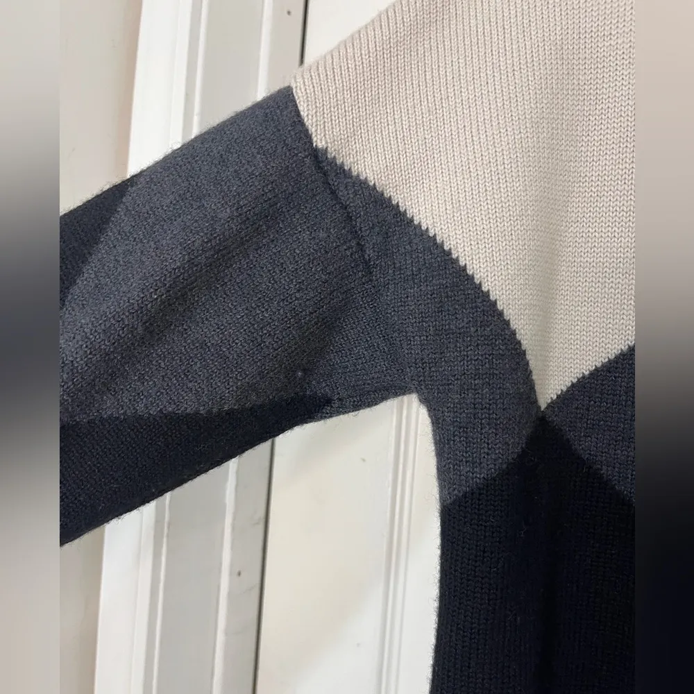 HAUTE HIPPIE Merino Wool ARGYLE CARDIGAN SWEATER Long Line Sz L - Image 5