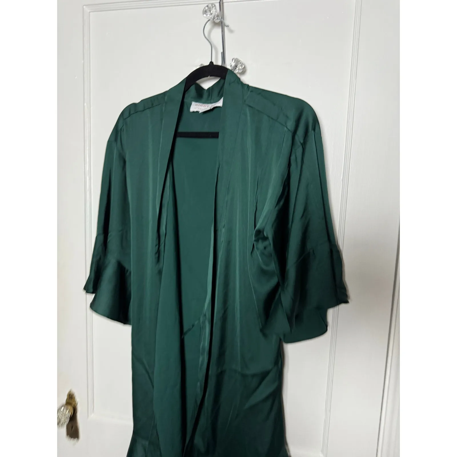 Birdy Grey Emerald Green Kenny Satin Ruffle Tie Short Robe Women's M/L NEW - Image 2