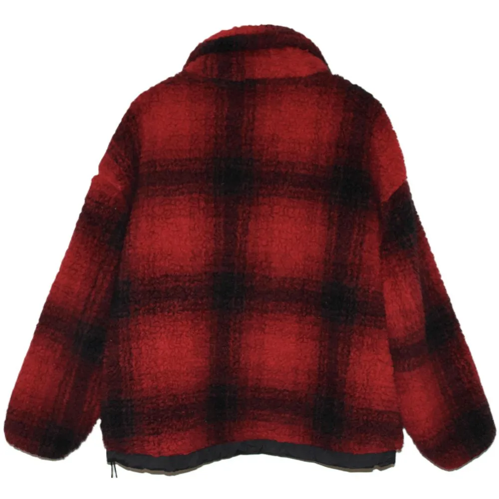 Women Abercrombie & Fitch Red Black Fleece Zippered Teddy Jacket Coat Size Large - Image 2