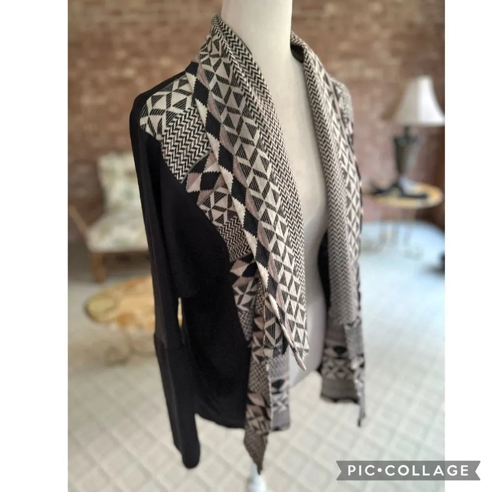 Skies Are Blue Cardigan Open Front Black Tan Faux Suede S Southwestern Boho Chic - Image 12