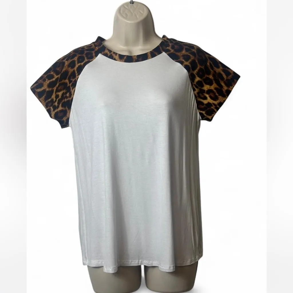 Leopard Sleeve Baseball Tee‎ White Size M - Image 3