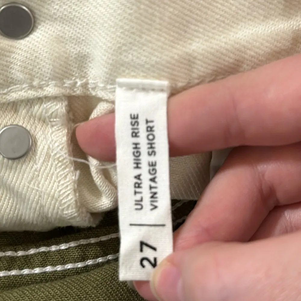 PacSun Olive Spliced Ultra High Waisted Vintage Denim Shorts 100% cotton size 27 - Image 12