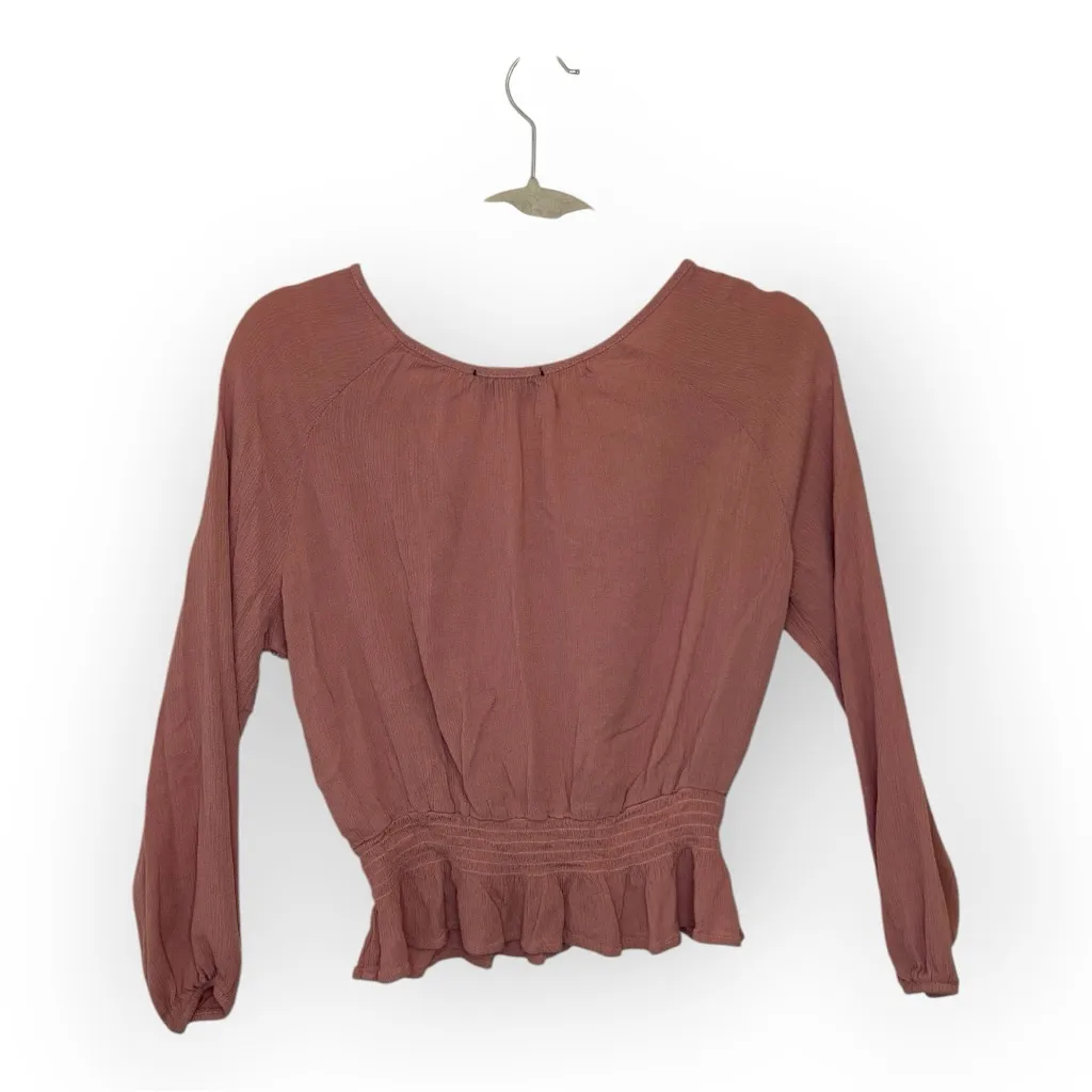 Ambiance Mauve Peplum Blouse Crochet Boho Western Prairie Top L Pink Size L - Image 3