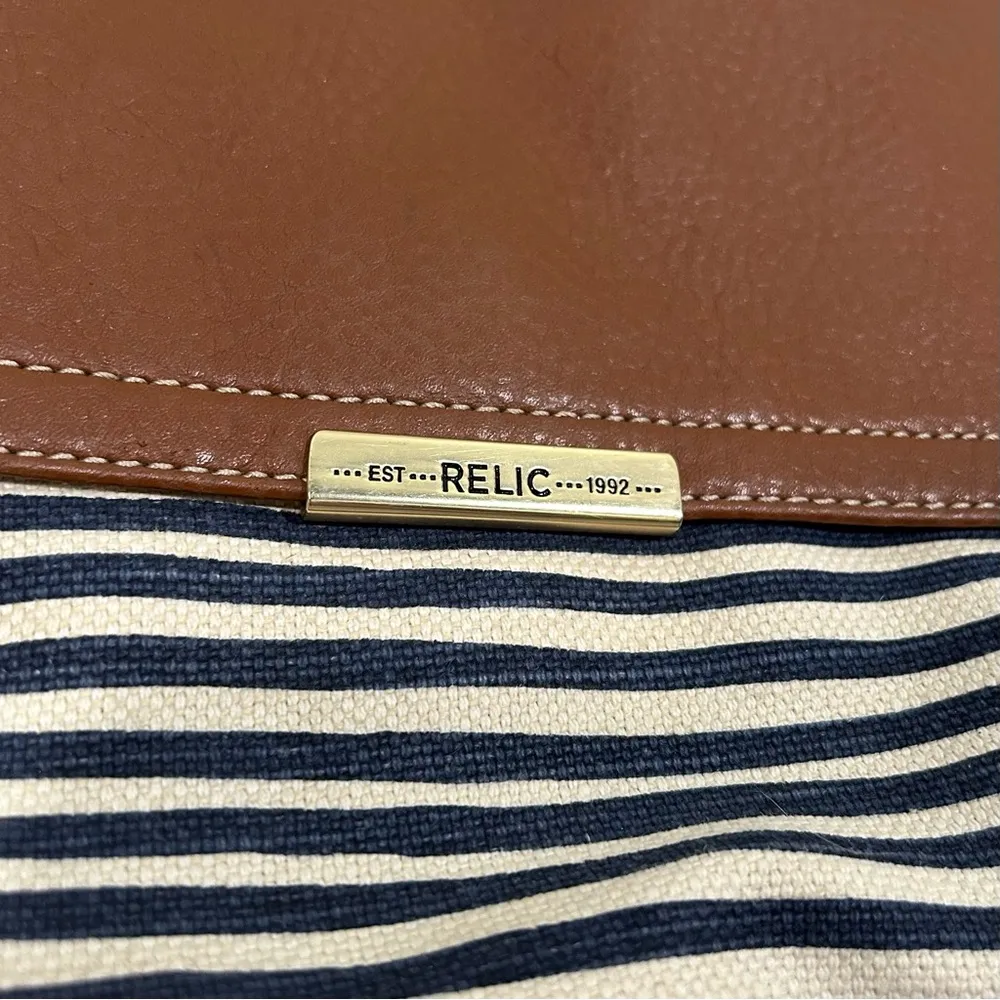 Relic Fossil Canvas Faux Leather Medium Crossbody Purse Striped Shoulder Bag - Image 2