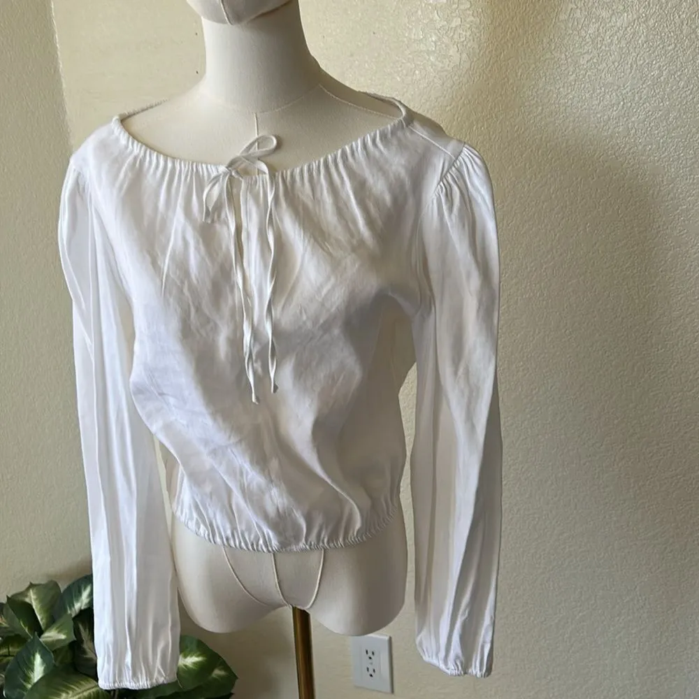 Gianni Bini Camilla Long Sleeve Pullover Woven Linen Blouse, White, Large, NWT - Image 4