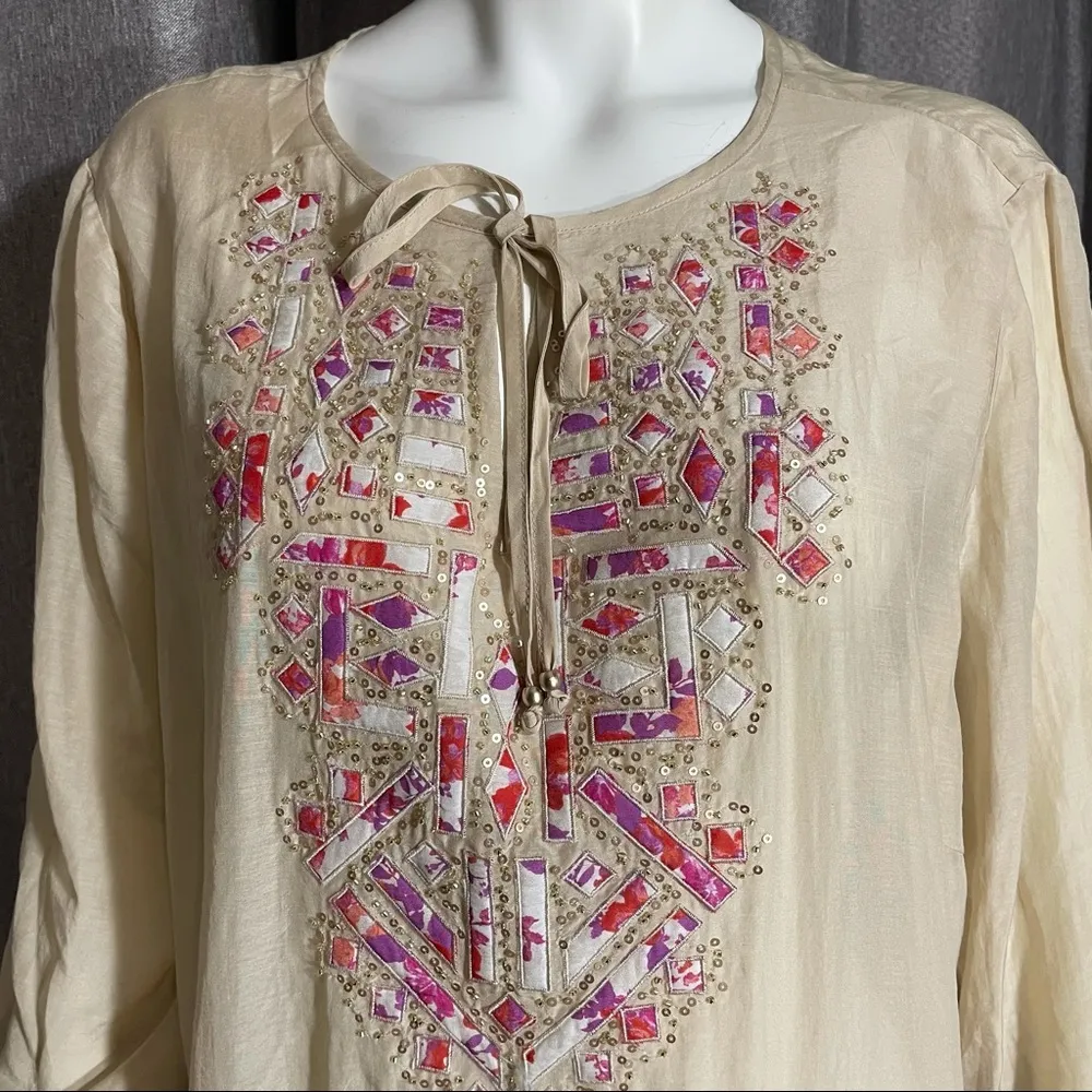 Chico’s Sand Embellished Novelty Silk-Blend Tunic - Image 4