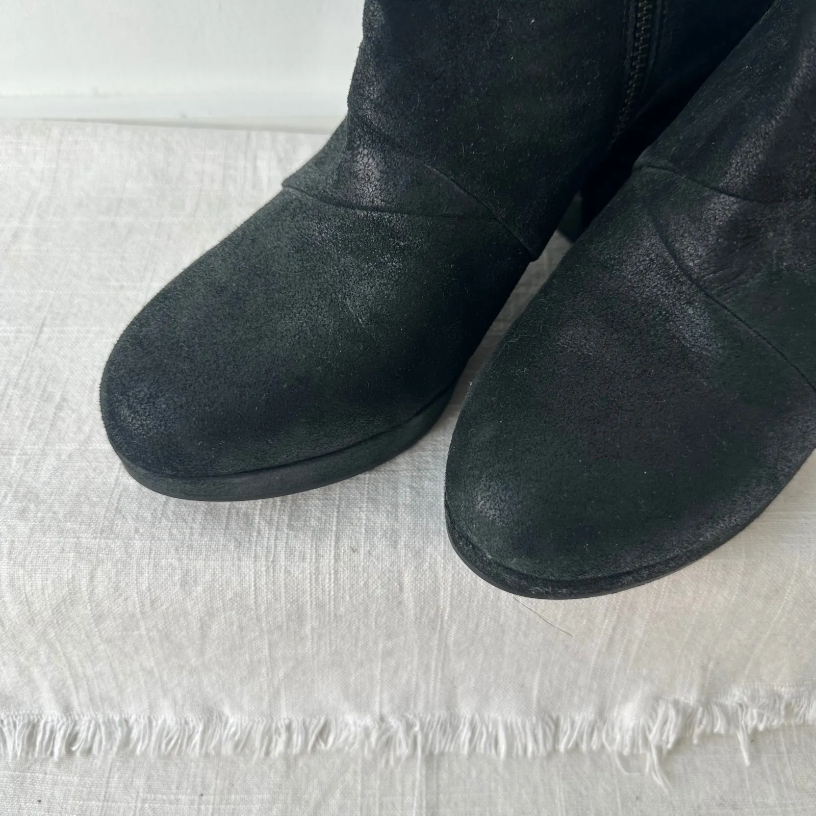 Eileen Fisher Black Suede Platform Block Heel‎ Ankle Boots Women's Size 10 - Image 8