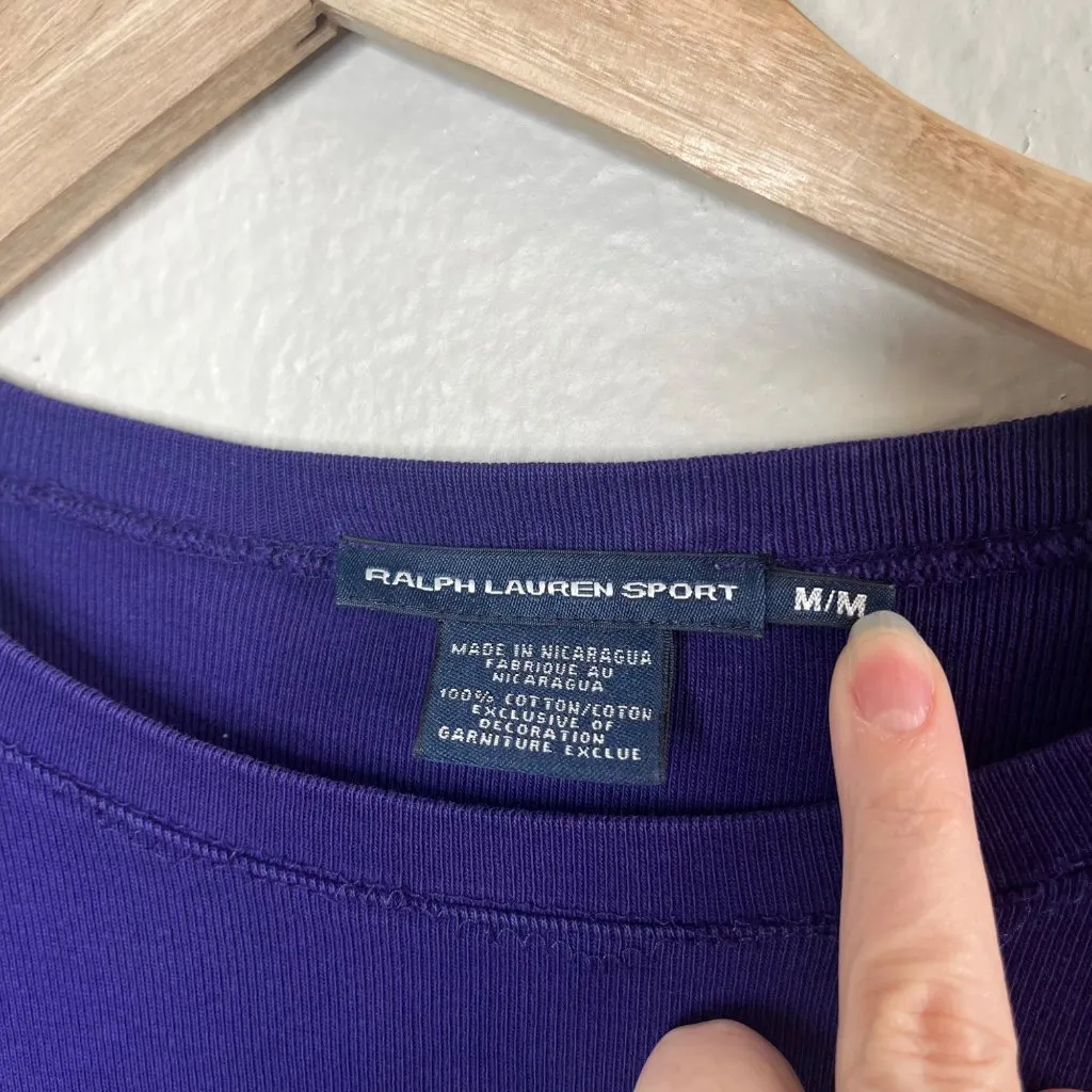 Ralph Lauren Sport Purple Preppy Long Sleeve logo Shirt medium - Image 5
