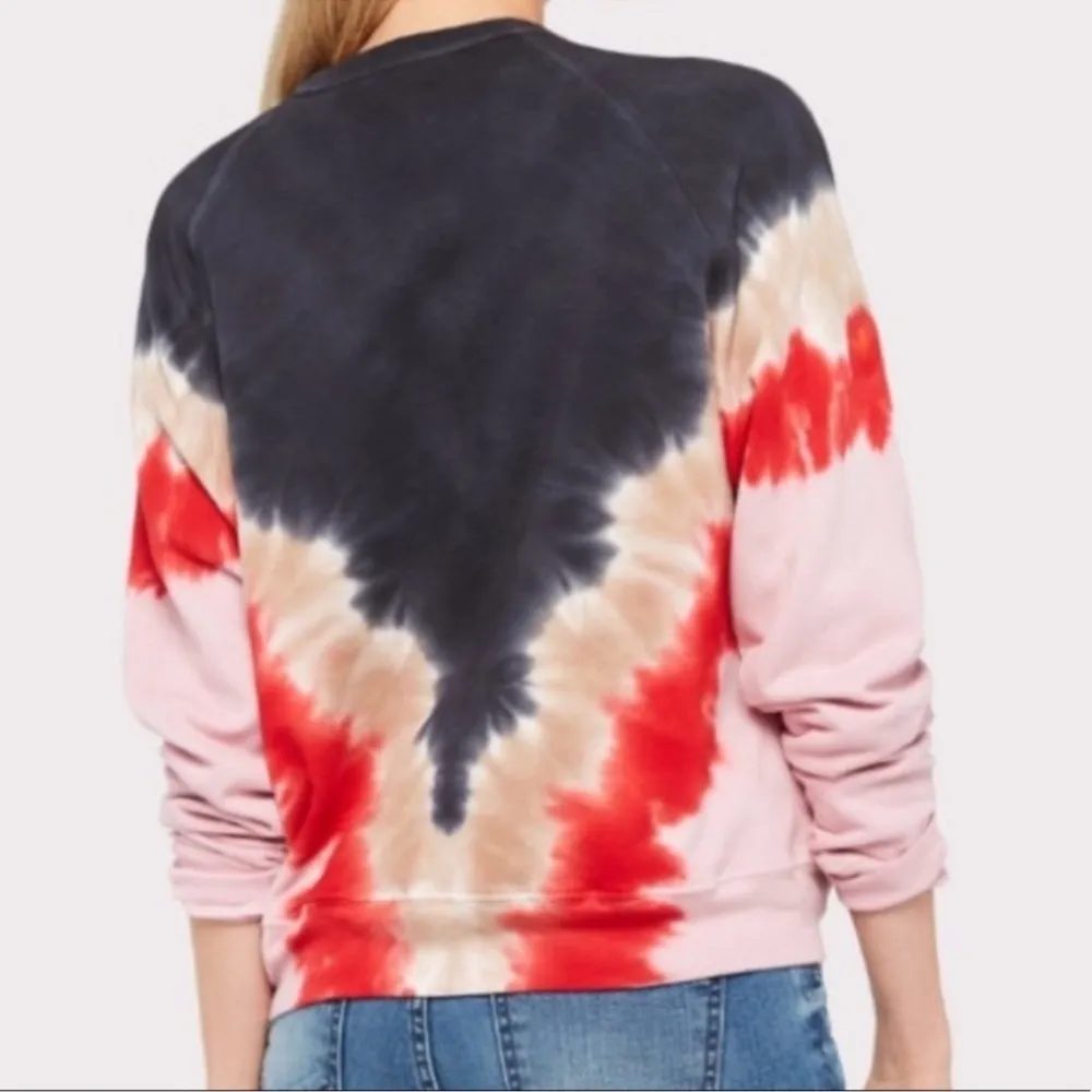 Daydreamer Flying V Tie Dye Varsity Crew Sweatshirt Red Pink Tan Blue Gray Small - Image 3