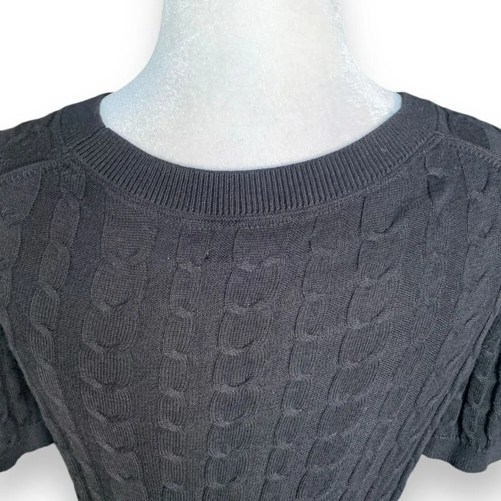 Tommy Hilfiger Crewneck Sweater Short Sleeve Scoop Neck Ribbed Black Cable Knit - Image 5